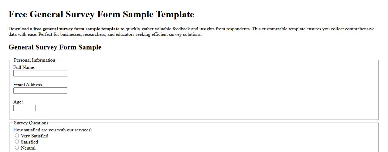 free downloadable general survey form sample template image preview