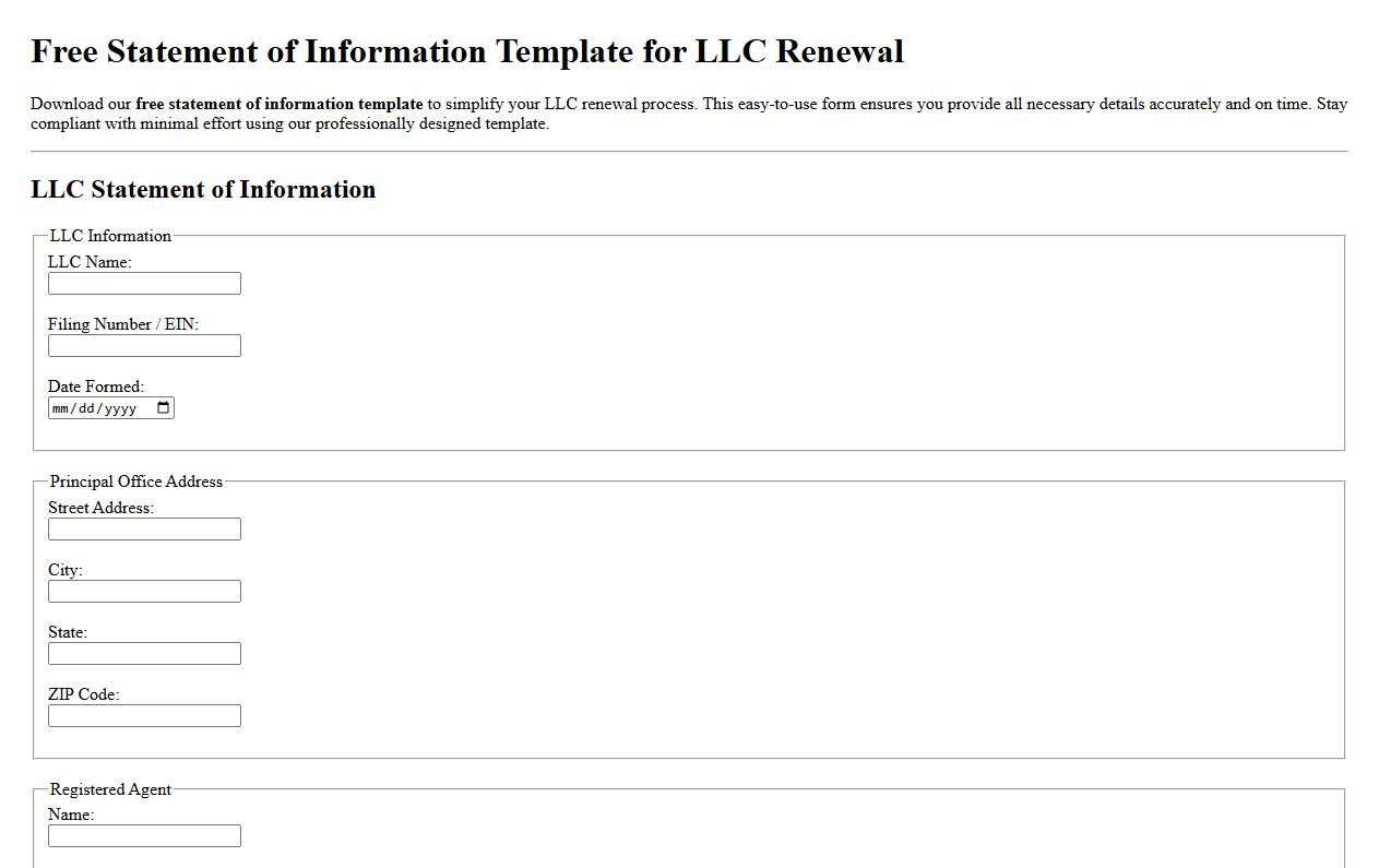 Free statement of information template for LLC renewal image preview