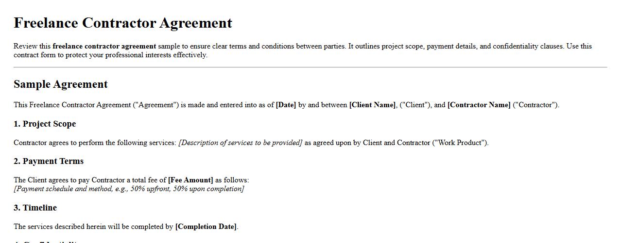 Freelance contractor agreement contract form sample image preview