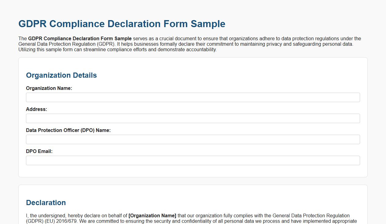 GDPR Compliance Declaration Form Sample image preview