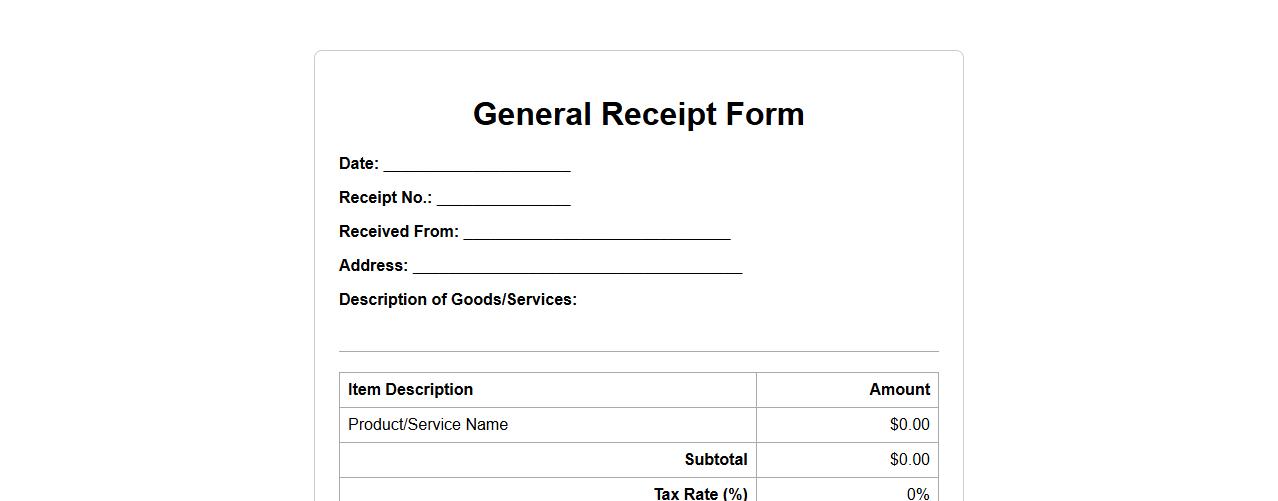 general receipt form sample with tax calculation image preview