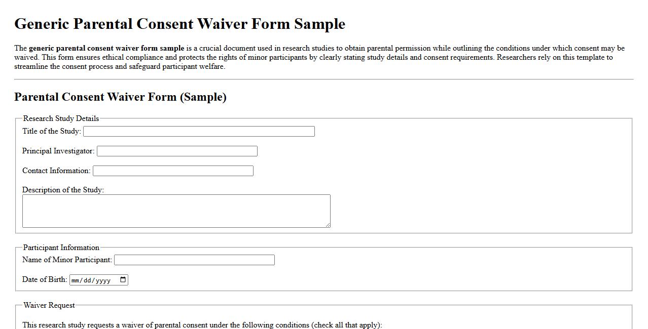 generic parental consent waiver form sample for research studies image preview
