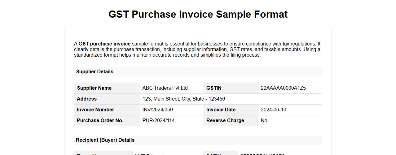 GST purchase invoice sample format image preview