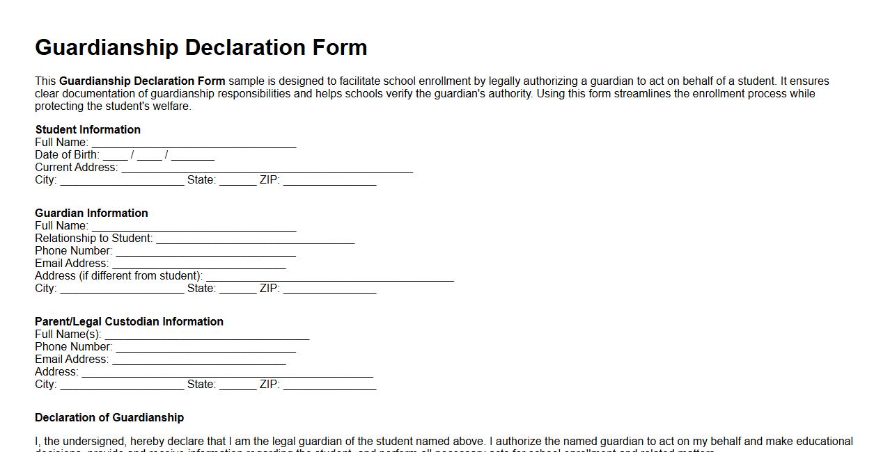 Guardianship declaration form sample for school enrollment image preview