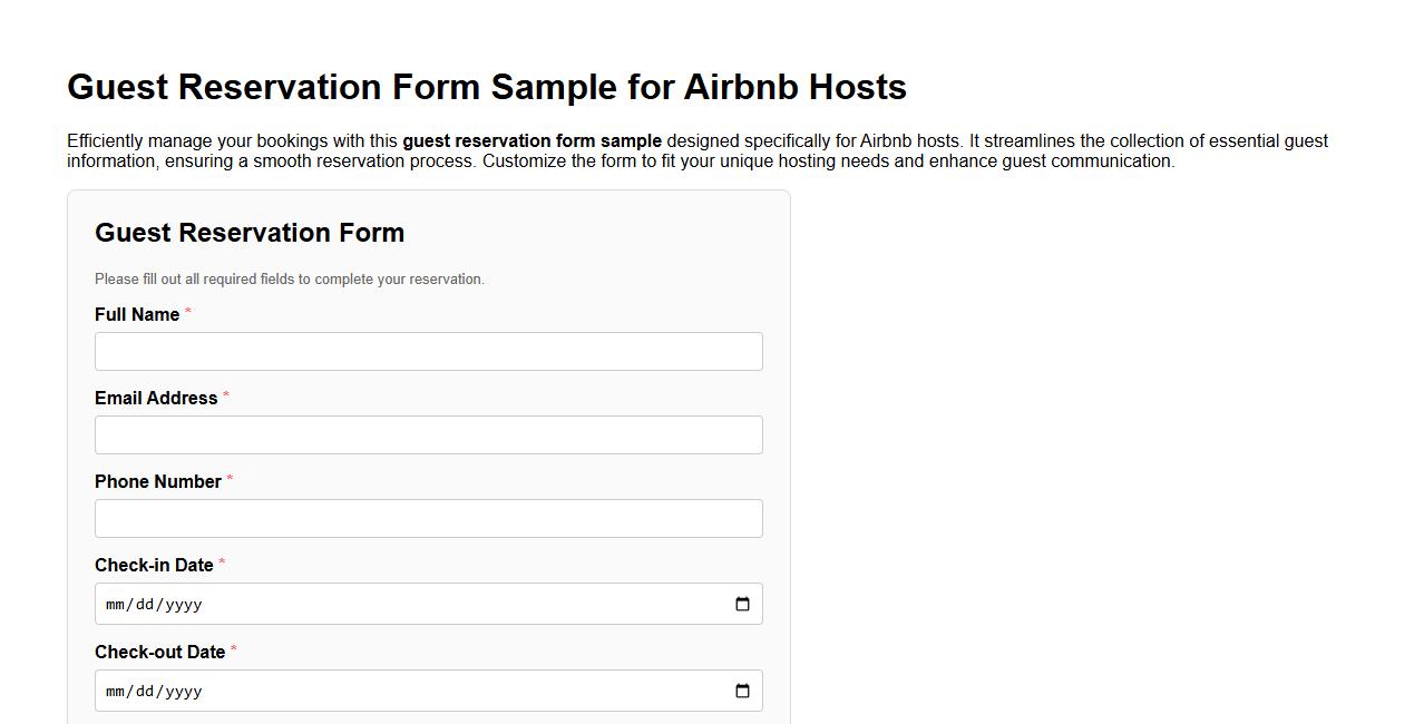 guest reservation form sample for Airbnb hosts image preview