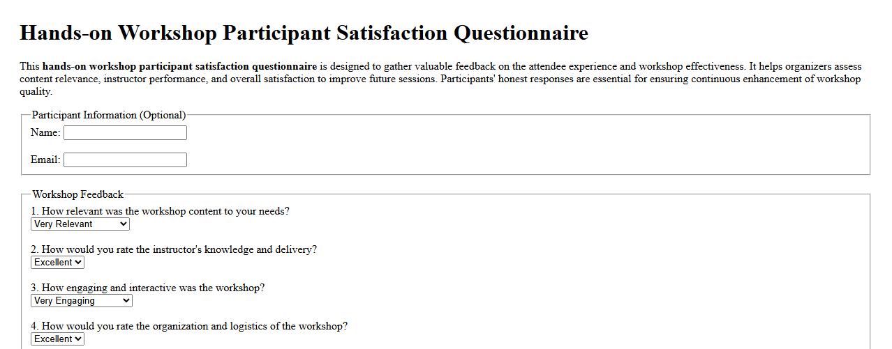 hands-on workshop participant satisfaction questionnaire image preview