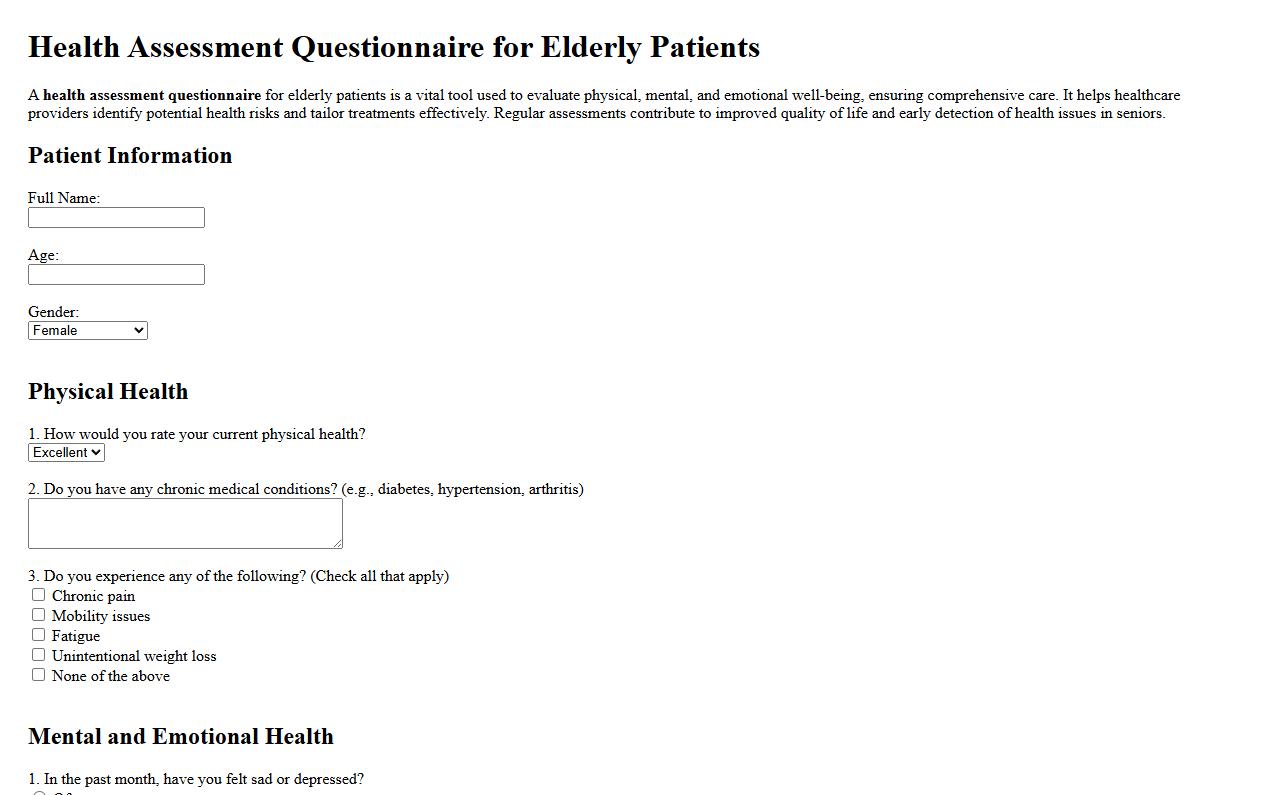 health assessment questionnaire for elderly patients image preview