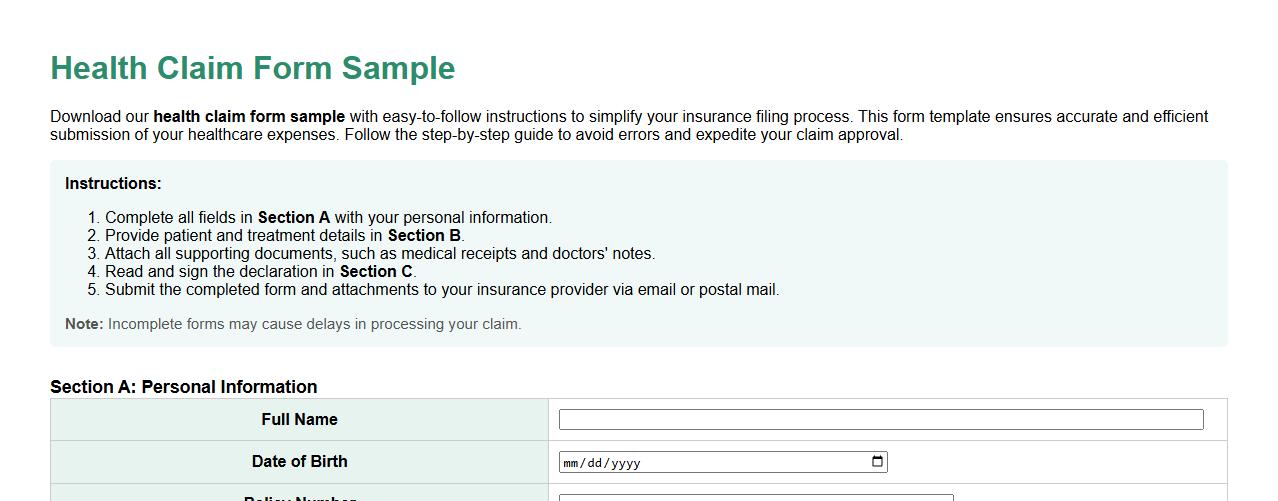 health claim form sample with instructions image preview