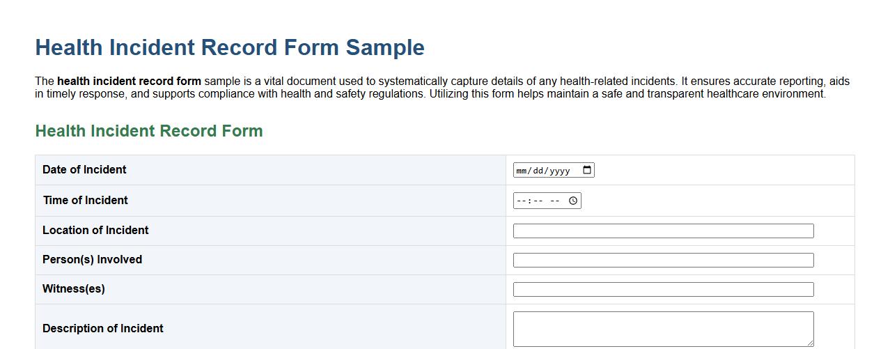 health incident record form sample image preview