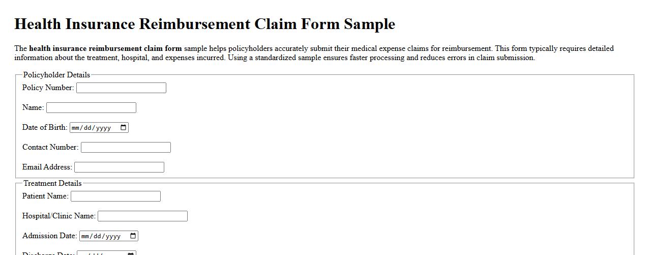Health insurance reimbursement claim form sample image preview