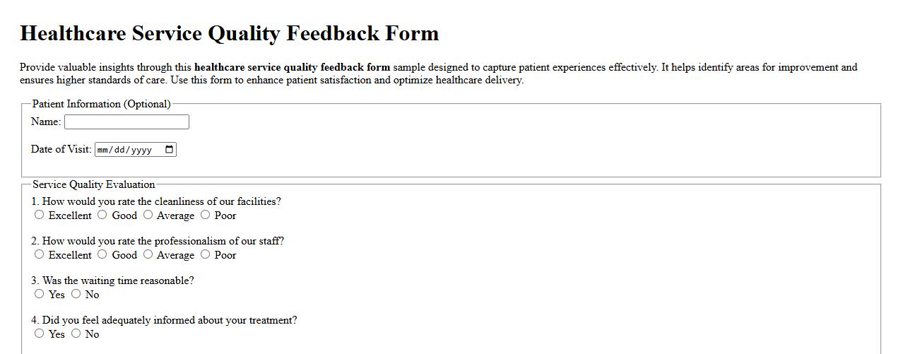 healthcare service quality feedback form sample image preview