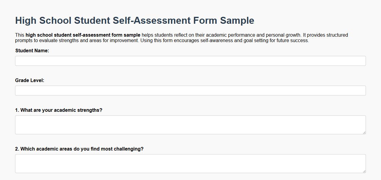 high school student self-assessment form sample image preview