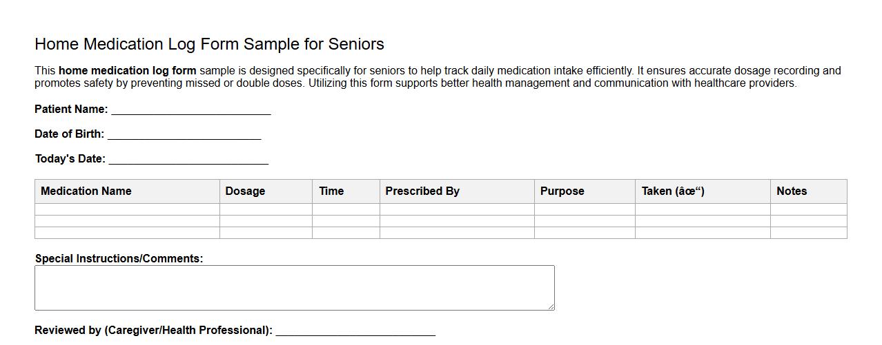 Home medication log form sample for seniors image preview