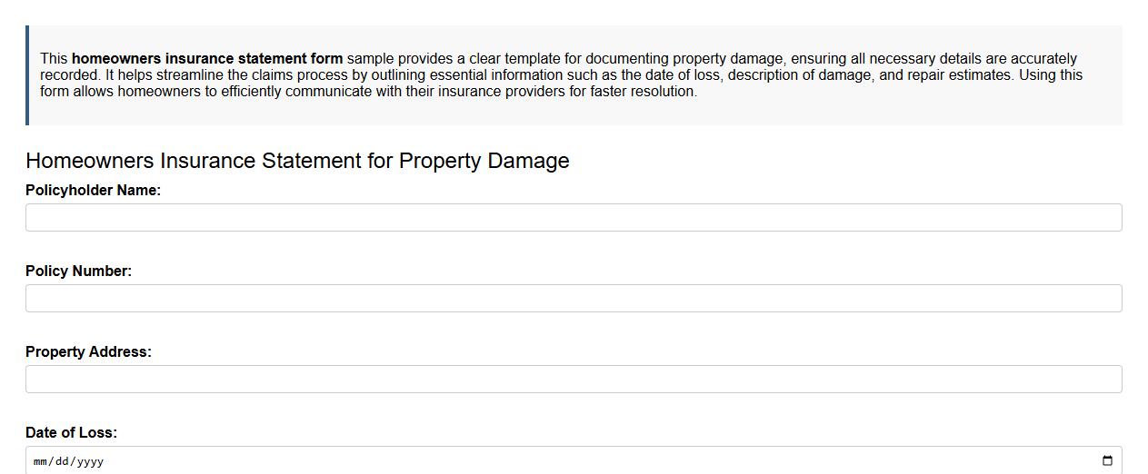 Homeowners insurance statement form sample for property damage image preview