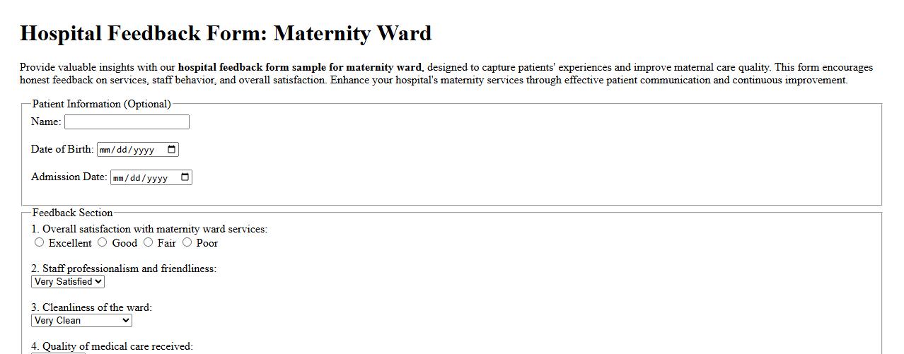hospital feedback form sample for maternity ward image preview