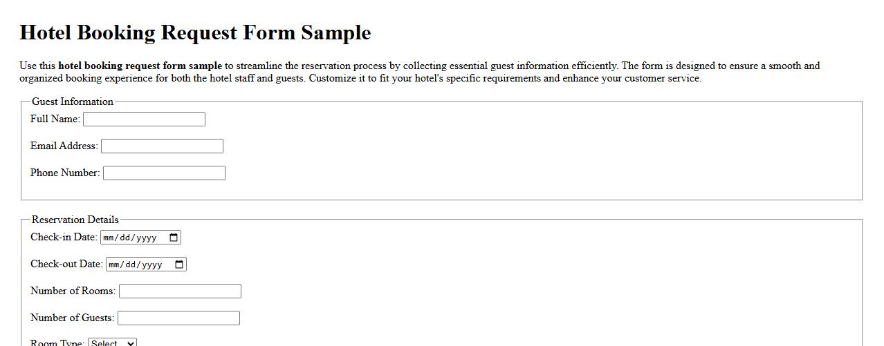 Hotel booking request form sample image preview