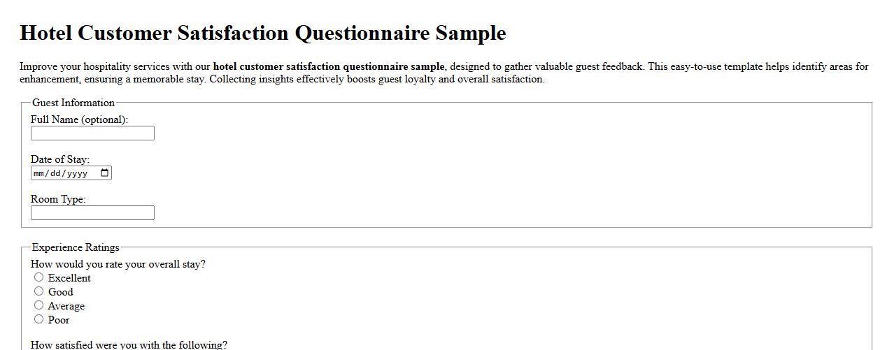 Hotel customer satisfaction questionnaire sample image preview