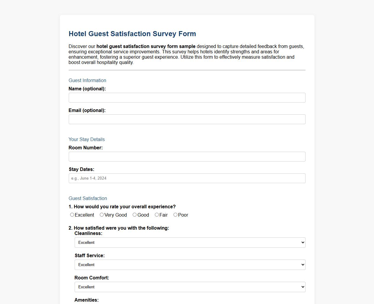 hotel guest satisfaction survey form sample image preview