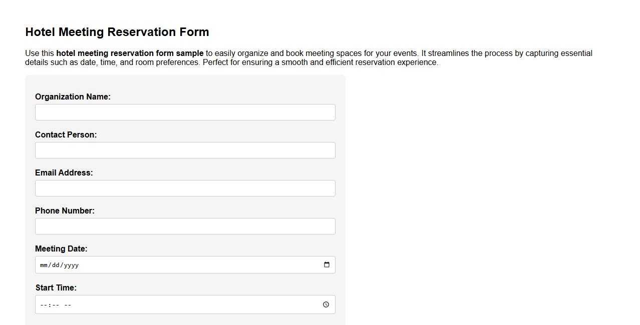 hotel meeting reservation form sample image preview