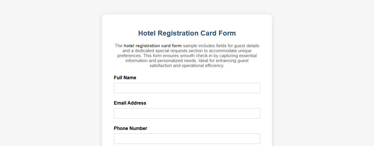 Hotel registration card form sample with special requests section image preview