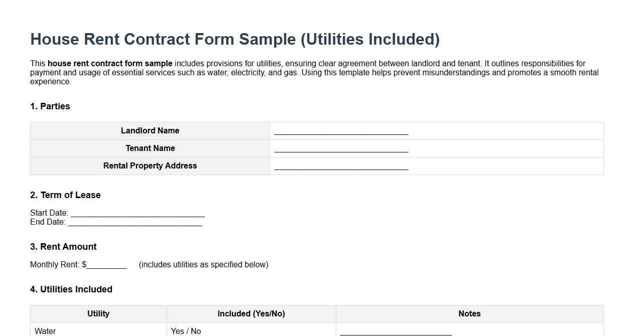 House rent contract form sample with utilities included image preview