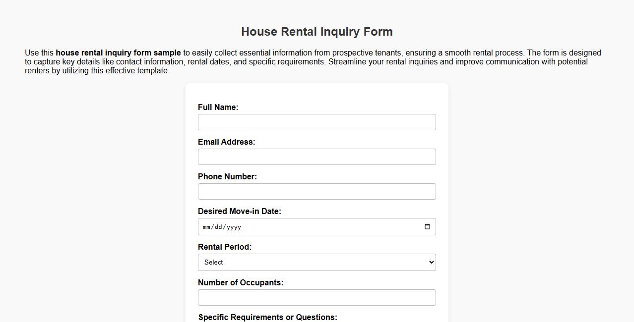 house rental inquiry form sample image preview
