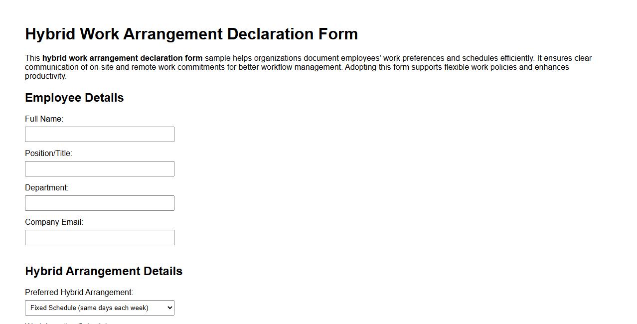 Hybrid work arrangement declaration form sample image preview