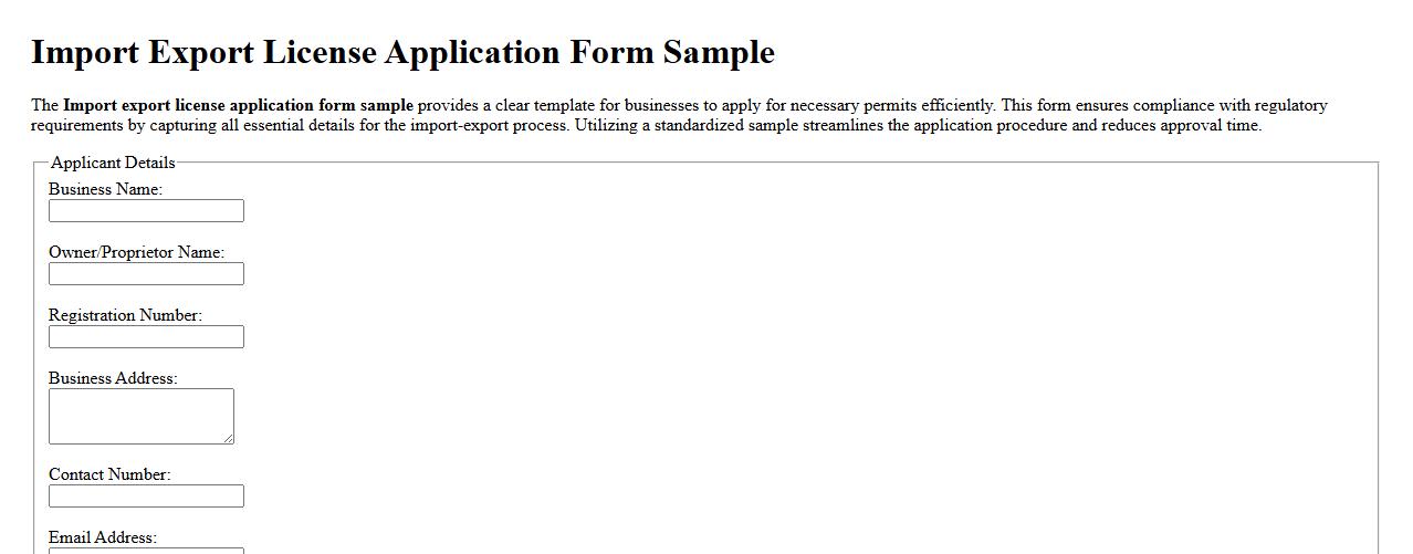 Import export license application form sample image preview
