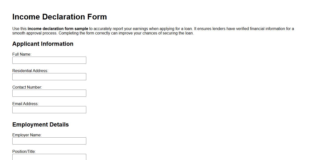 income declaration form sample for loan application image preview