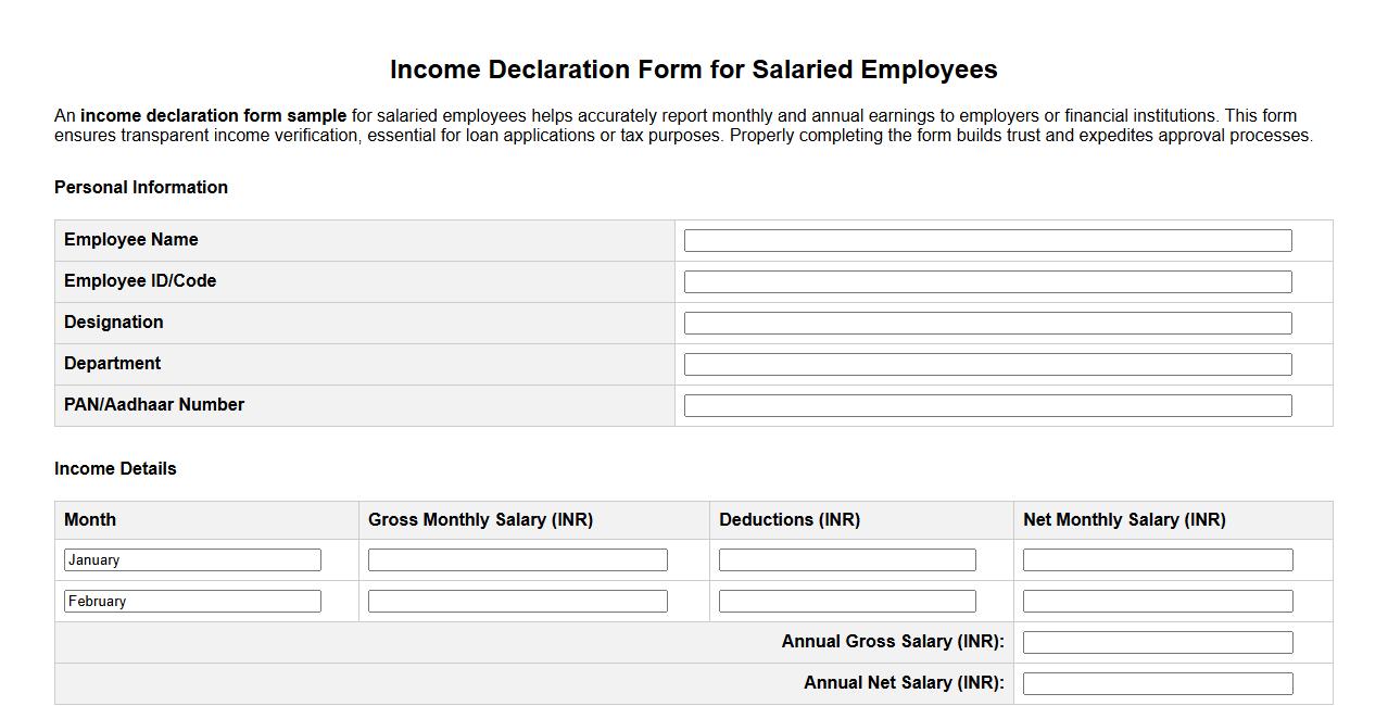 income declaration form sample for salaried employees image preview