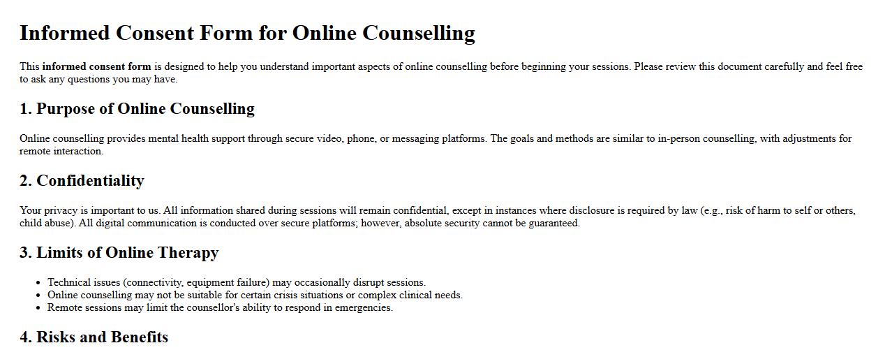 Informed consent form sample for online counselling image preview