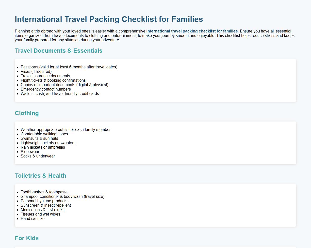 international travel packing checklist for families image preview