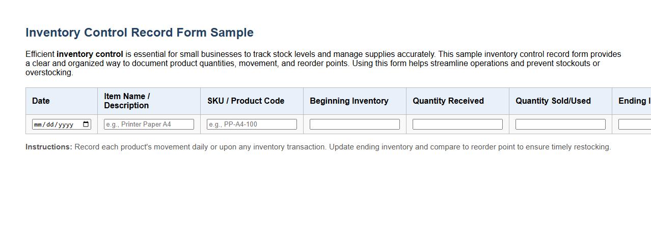 inventory control record form sample for small business image preview