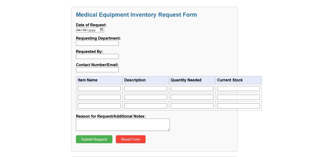 inventory request form sample for medical equipment image preview