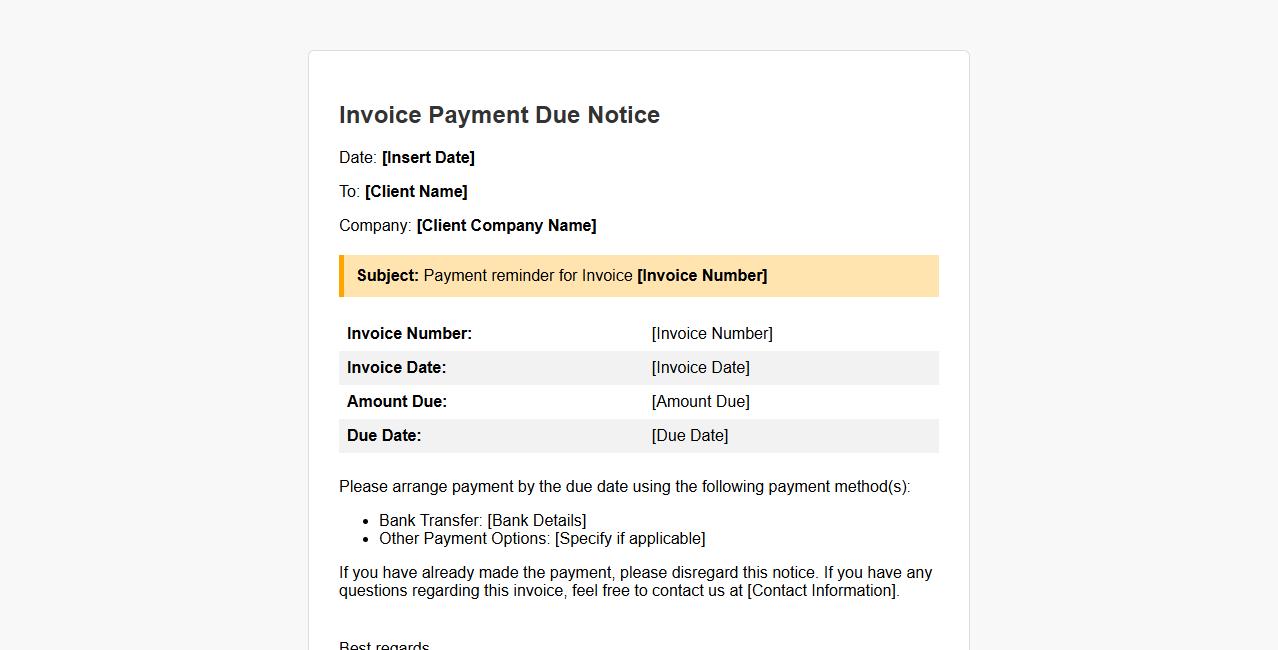 Invoice payment due notice form sample image preview