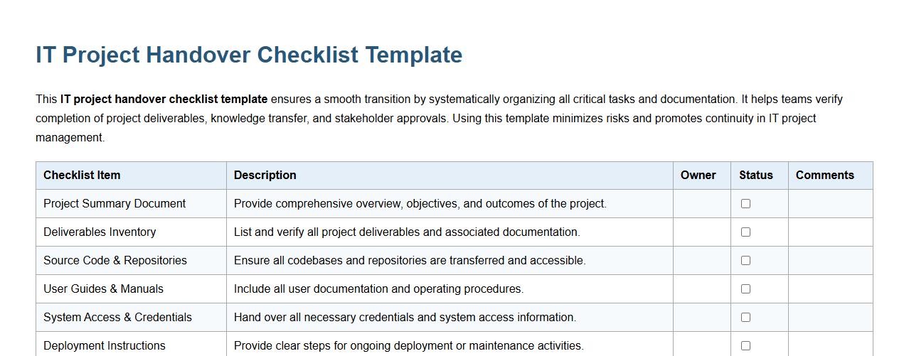 IT project handover checklist template image preview