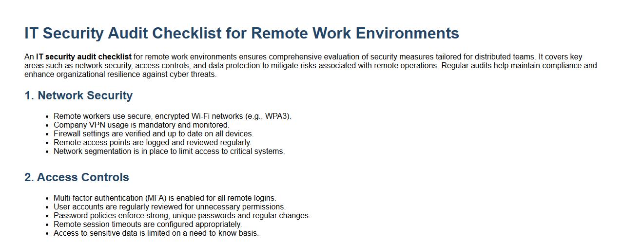 IT security audit checklist for remote work environments image preview