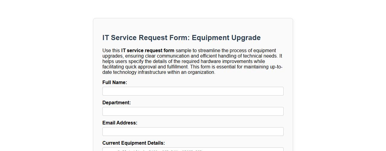 IT service request form sample for equipment upgrade image preview
