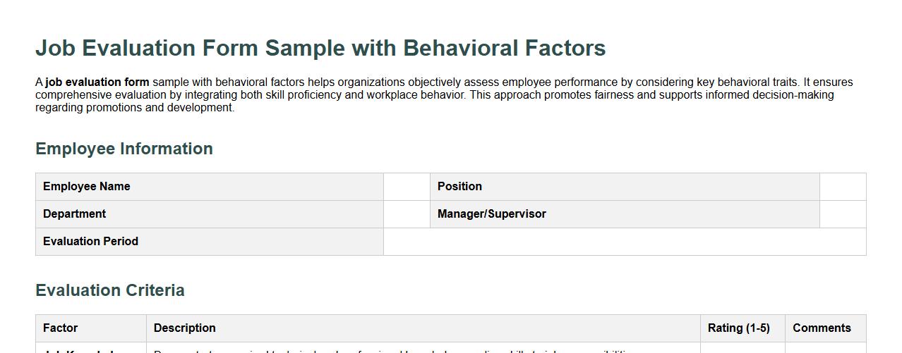 Job evaluation form sample with behavioral factors image preview