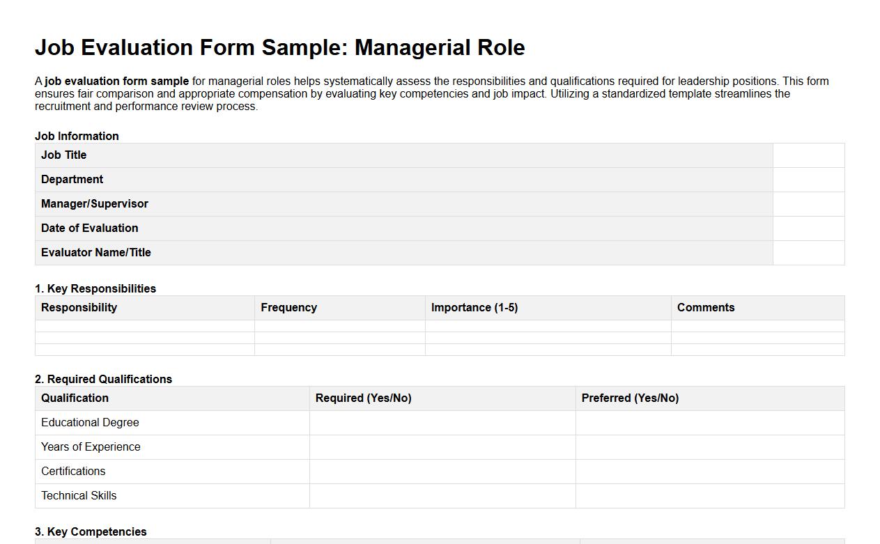 Job evaluation form sample for managerial roles image preview