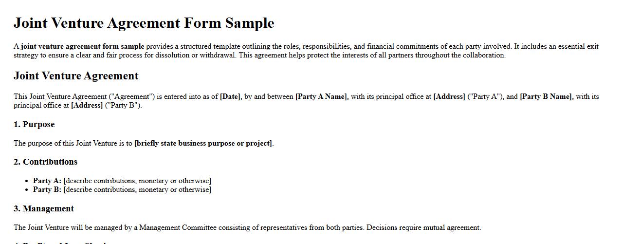 Joint venture agreement form sample including exit strategy image preview