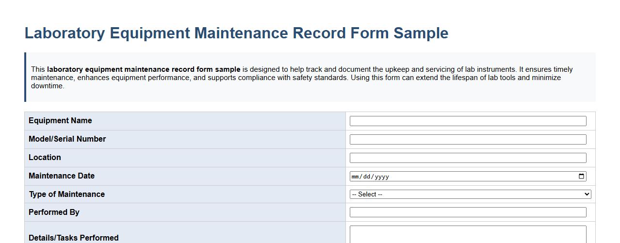 Laboratory equipment maintenance record form sample image preview