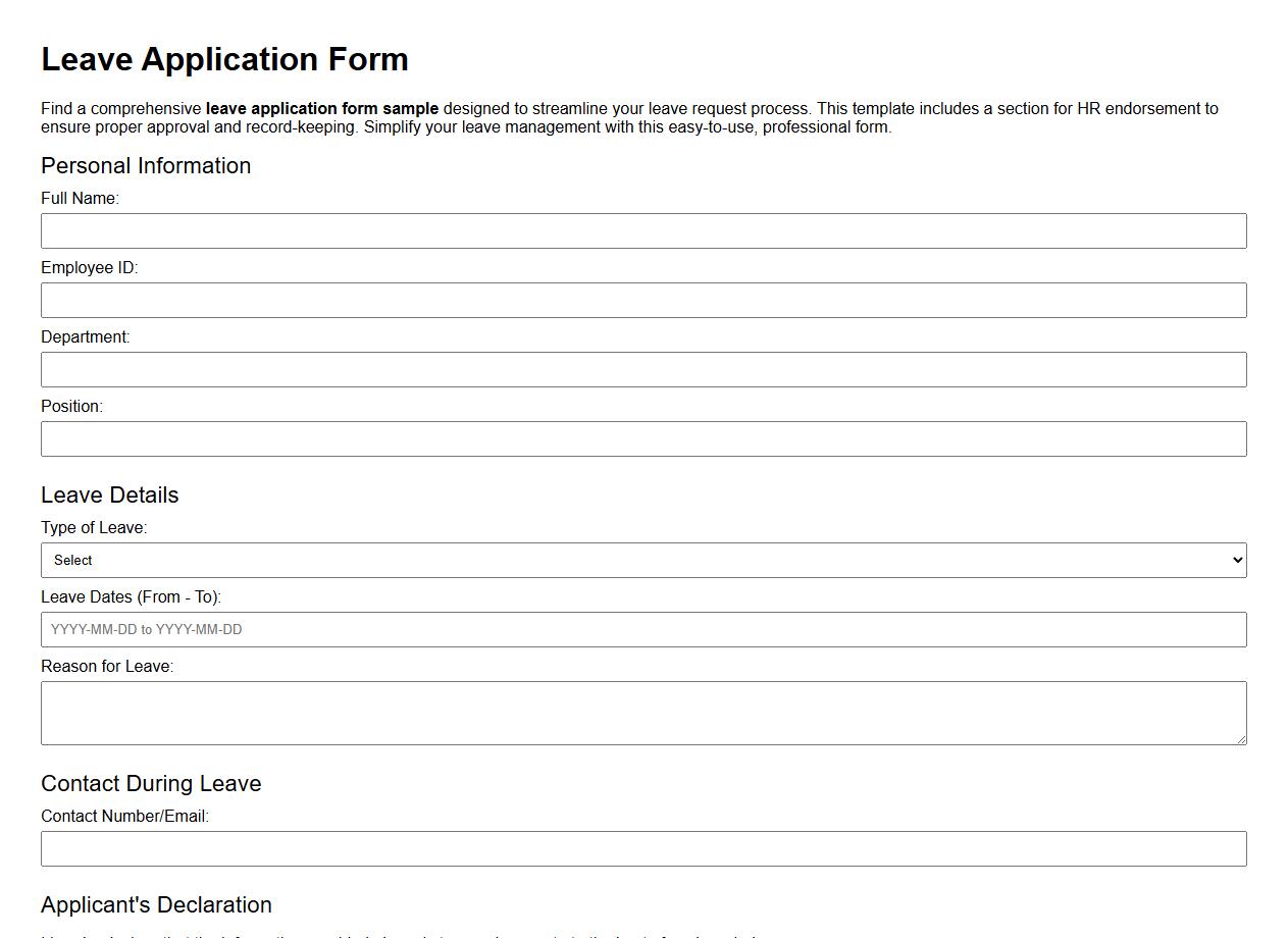 Leave application form sample with HR endorsement image preview