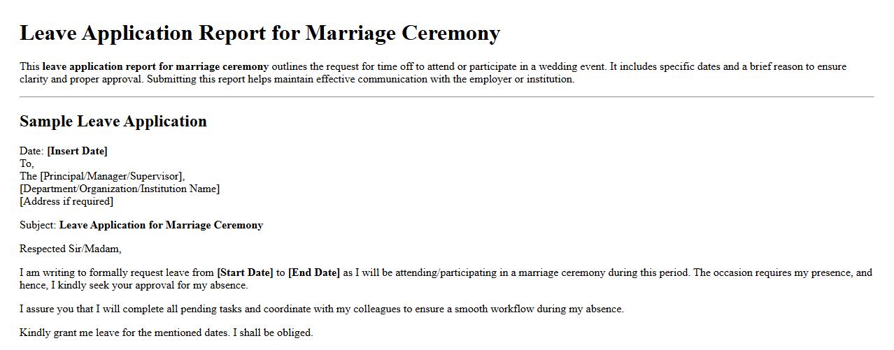 Leave application report for marriage ceremony image preview