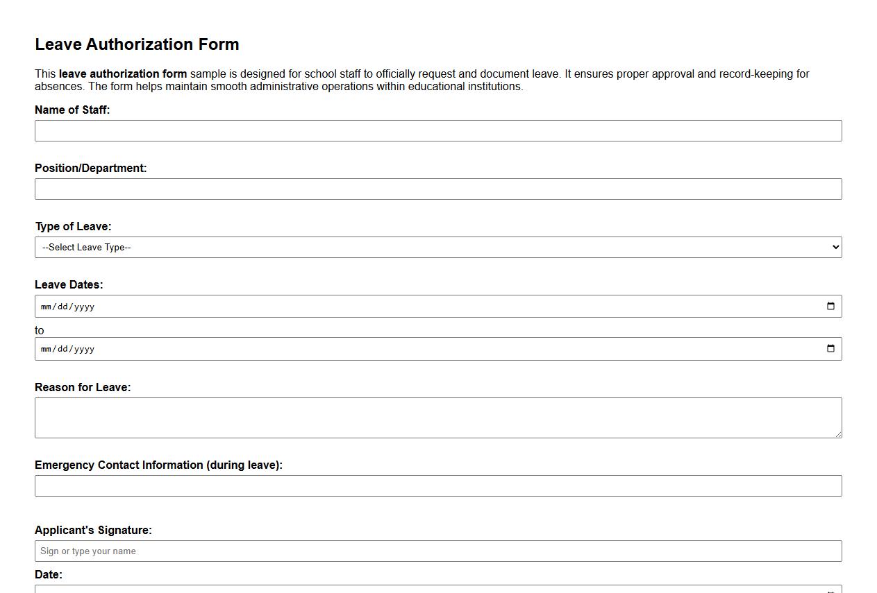 leave authorization form sample for school staff image preview