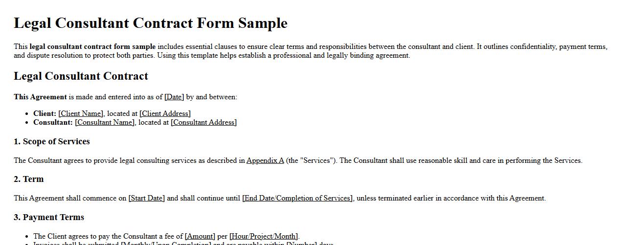 legal consultant contract form sample with clauses image preview