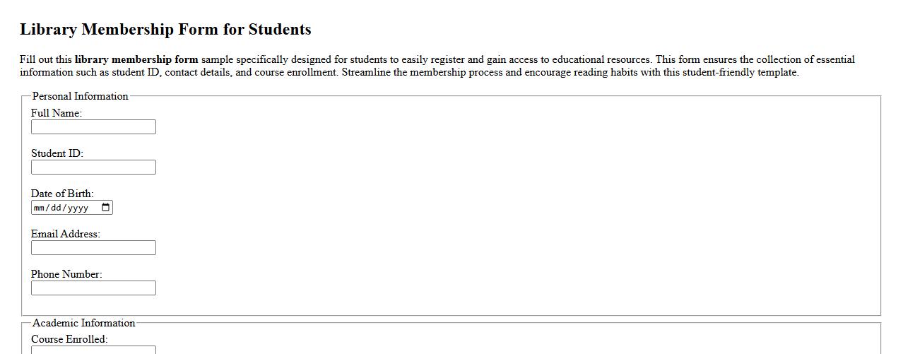 Library membership form sample for students image preview