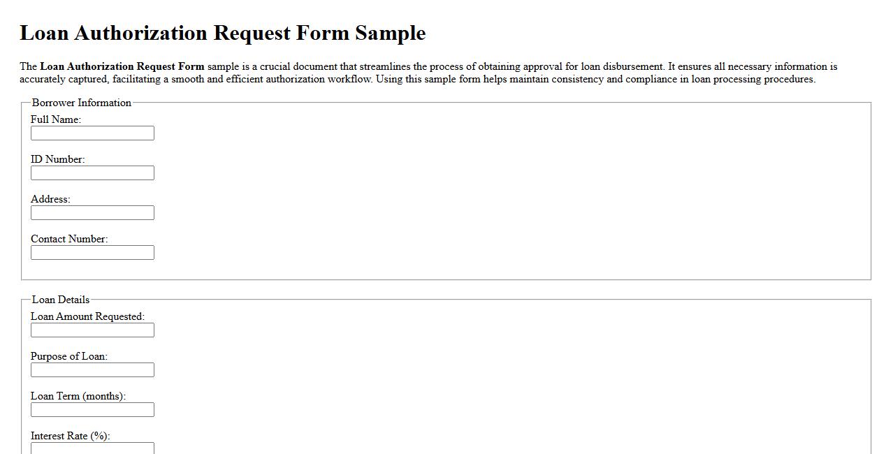 Loan Authorization Request Form Sample image preview