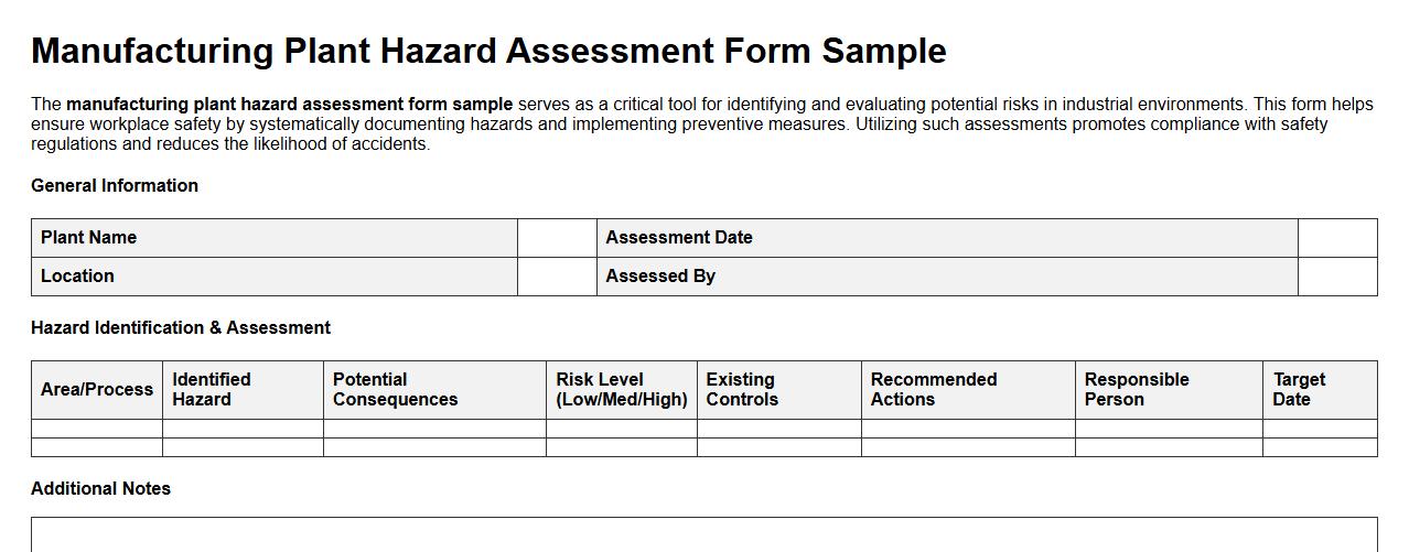 manufacturing plant hazard assessment form sample image preview