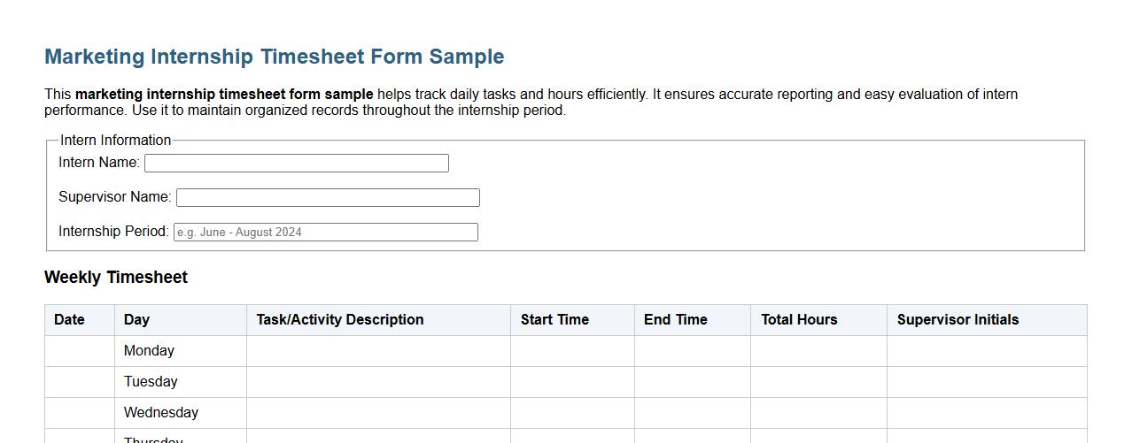 marketing internship timesheet form sample image preview